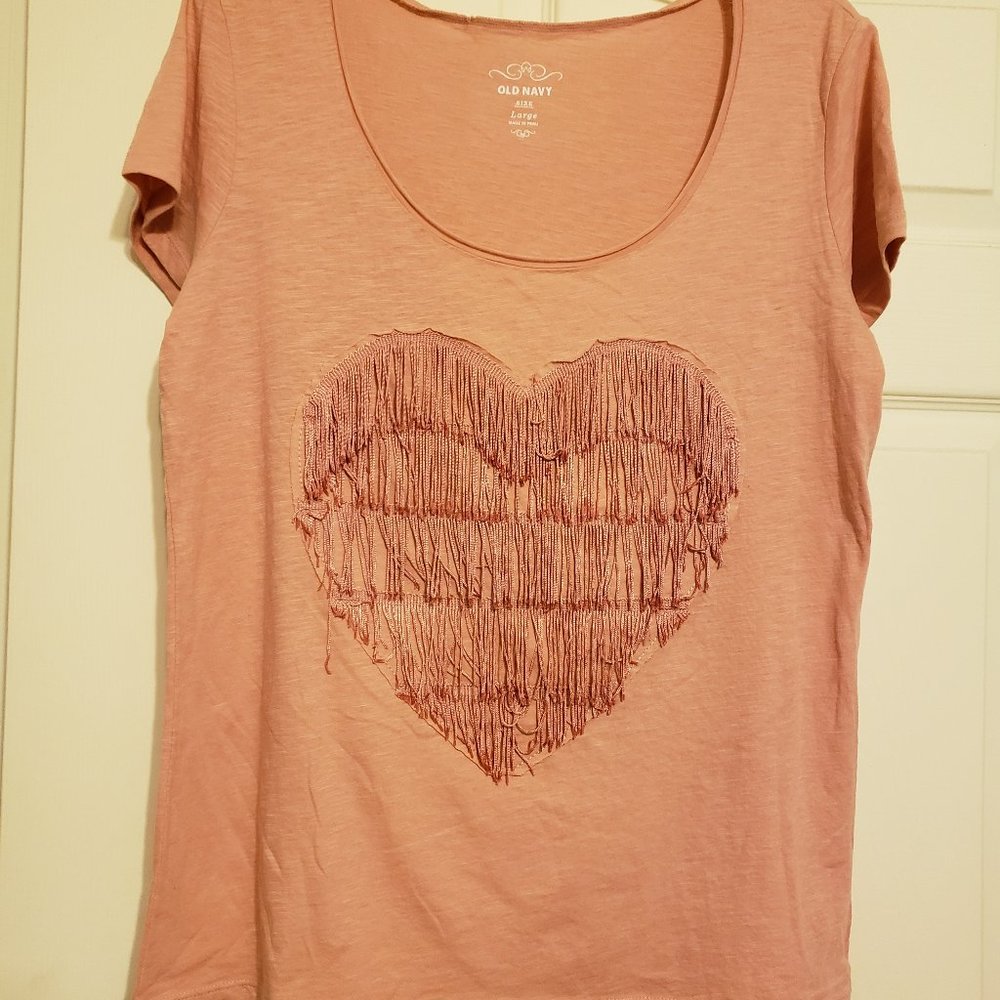 NWT ** PINK FRINGE HEART T-SHIRT